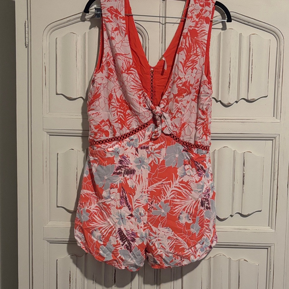 Free People Red and White Floral Jumpsuit